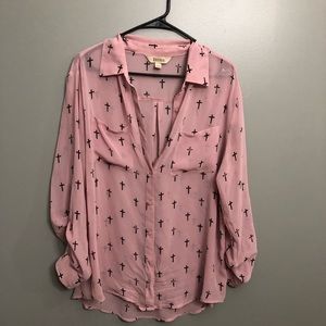 Pink blouse with black crosses